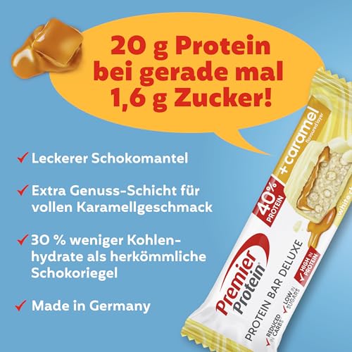 Premier Protein - Protein Bar Deluxe 40% - White Chocolate Vanilla - 12x50g - Low sugar - Low Carb - palmölfrei