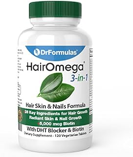 DrFormulas HairOmega 3-in-1 Hair Growth Vitamins with DHT Blocker, Biotin for Women