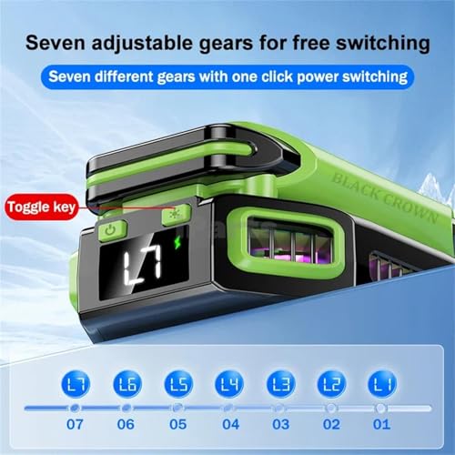 Image of BLACK CROWN X111 Magnetic Phone Cooler - 7-Speed Adjustable RGB Semiconductor Radiator, Removable Battery Holder for Gaming & Streaming (Green).