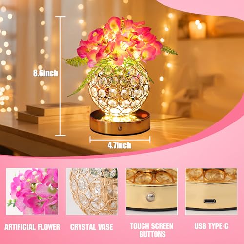 Image of Purple Artificial Hydrangea Flower Lamp, 3 Color Dimmable Touch Control Night Light, Christmas Birthday Gifts for Women, Artificial Hydrangea Flower Table Lamp Decor Bedroom Bar Coffee Shop Wedding