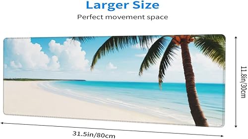Miniatura 2 de Alfombrilla de mouse grande para juegos, alfombrilla de escritorio, palmera de playa y océano, alfombrilla antideslizante extendida para teclado de