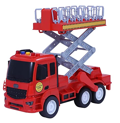 Image of Friction Powered Fire Rescue Excavator Truck Toy for Kids Boys Girls Unbreakable Rescue Crane Elevator with Light Music Pull Back Vehicle (Multicolor)