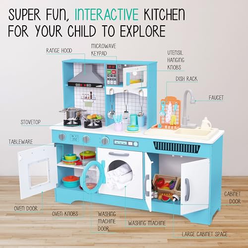 Lil' Jumbl Wooden Play Kitchen, Real Running Water Sink, Toy Pots - Blue by Lil' Jumbl - Used condition - Image 2