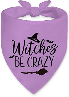 Witches Be Crazy Dog Bandana, Funny Halloween Dog Bandana, Purple Pet Scarf Decor for Holiday Party Costume, Halloween Pet Accessories Gifts for Dogs Pets from Dogs Lovers Gifts