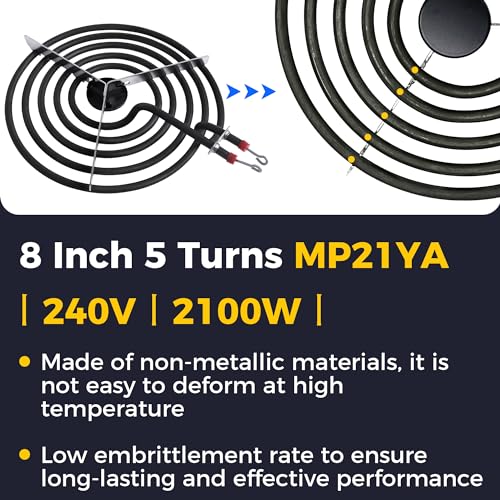 Upgraded MP22YA Electric Range Burner Element 4 Pack Unit Set by Romalon 2 pcs MP15YA 6\" and 2 pcs MP21YA 8\" Stove Burners Replacement for Hard-wick Ken-more Ma-tag Whirl-pool Electric Range Stove - Thumbnail 5