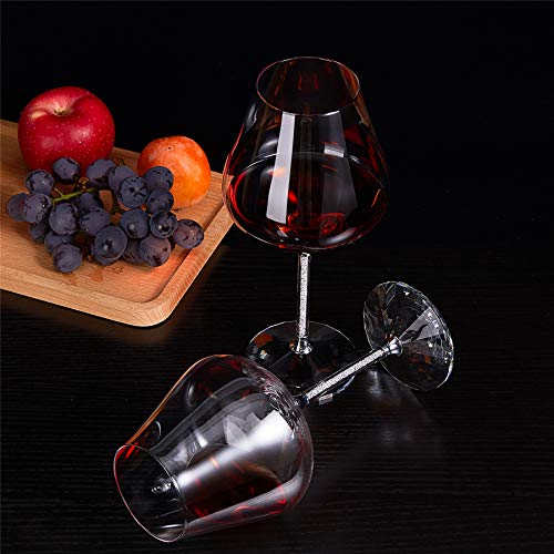 Hand Blown Lead-Free Red/White Wine Glass(Set of 2-18 Ounce) with Sparkling Crystal Filled Long Stem, Stemware Suitable for Bordeaux/Cabernet,Gifts for Wedding, Anniversary, Christmas