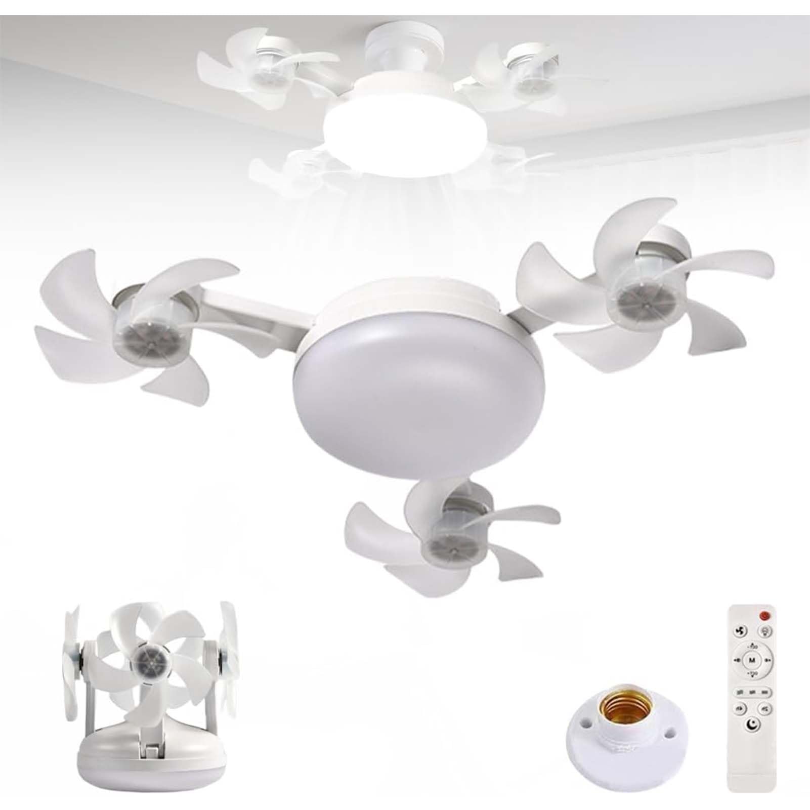 DTSXFTLY E27 Ceiling Fan Light With Remote Control LED Socket Fan