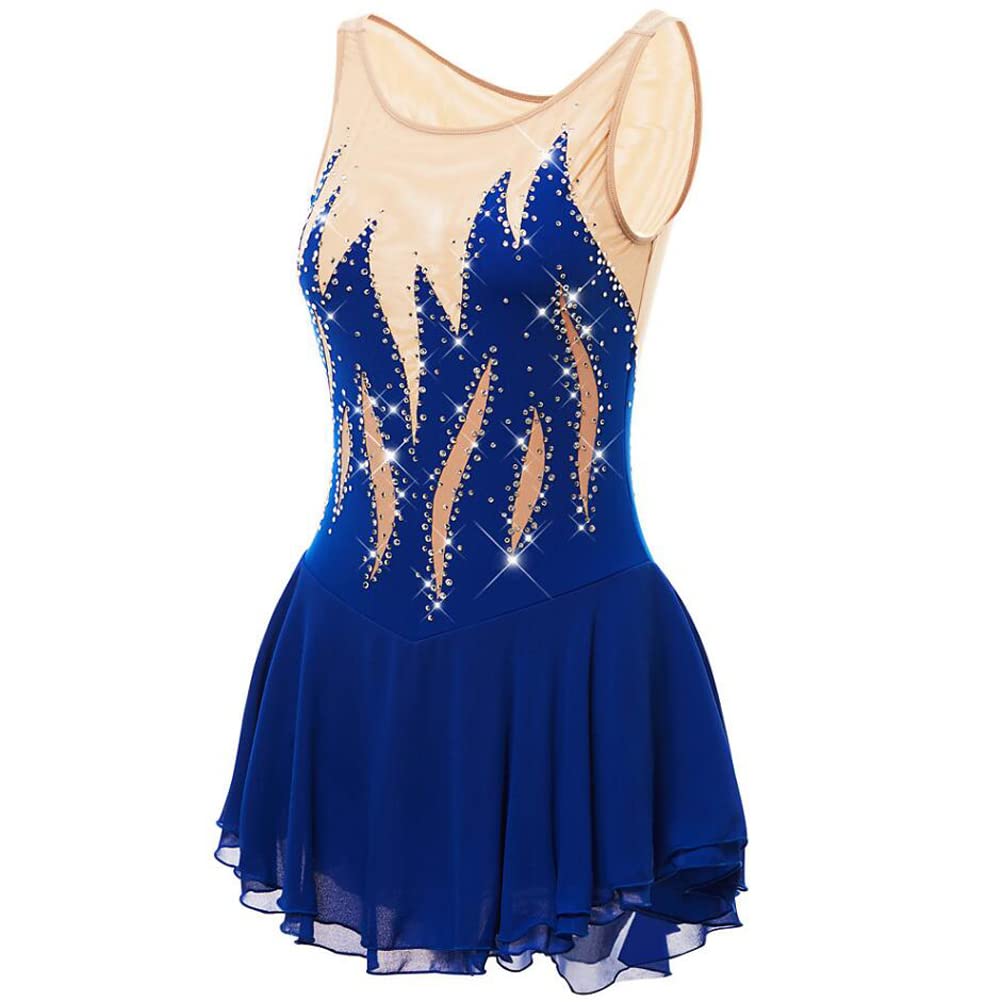 JRUIA Vestito A Rotelle per Pattinaggio Artistico sul Ghiaccio da Bambina Senza Maniche Costume di Danza Classica con Strass Fatto A Mano Body da Donna Classico per La Pratica della Ginnastica