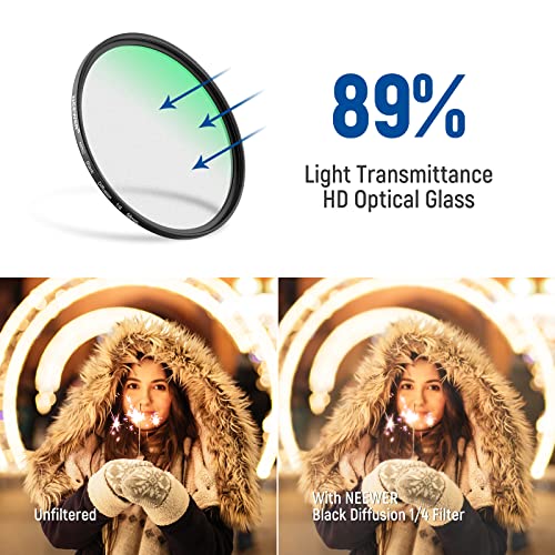 Image of NEEWER 58mm Black Diffusion 1 /4 Filter Mist Dreamy Cinematic Effect Filter Ultra Slim Water Repellent Scratch Resistant HD Optical Glass, 30 Layers Nano Coatings for Video /Vlog /Portrait Photography