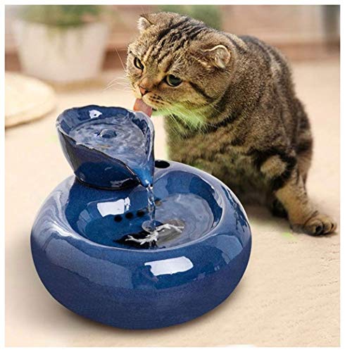 CPATOG Dispensador de Agua para Mascotas Cat Ceramics Cat Fuente de Agua para Beber, Bomba Ultra silenciosa y Perros pequeños de 1,5 l (Size : Blue) Cover