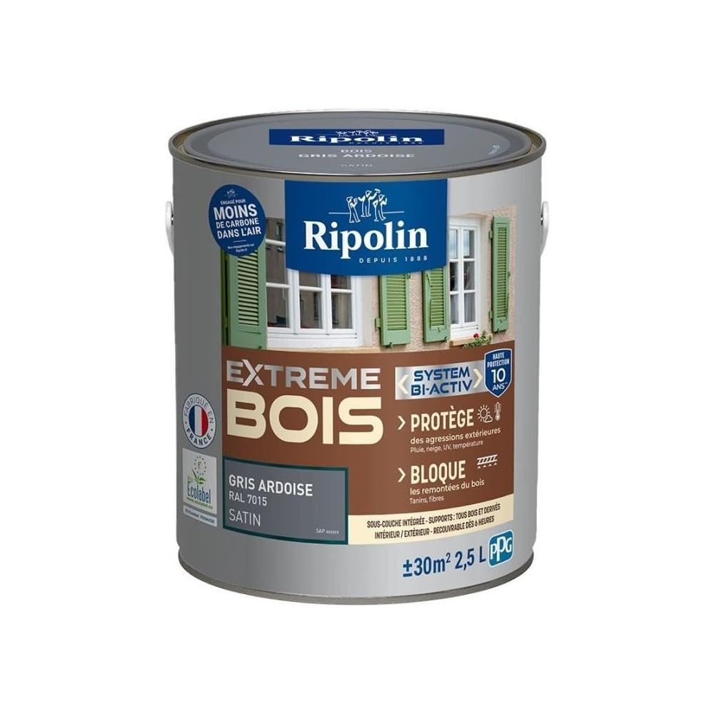 Vernice per Legno - Interno/Esterno - RIPOLIN - Ultra coprente - Resiste agli agenti atmosferici, ai raggi UV, agli urti - Satinata - Grigio Ardesia -