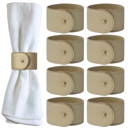 Homewear Luxury Leather Napkin Rings Set of 8, Gold, Morgan Faux Style, Modern Cuff Design for Wedding Party Decorations, Kitchen, Holiday Table,Rust Proof,Hotel, Home, Table Accessories, Dining by Homewear - Used condition - Image 6