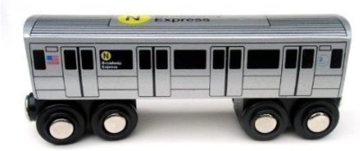 MUNI PALS New York City Subway Wooden Railway (B Division) D Train/6 Avenue Express–Child Safe and Tested Wood Toy Train