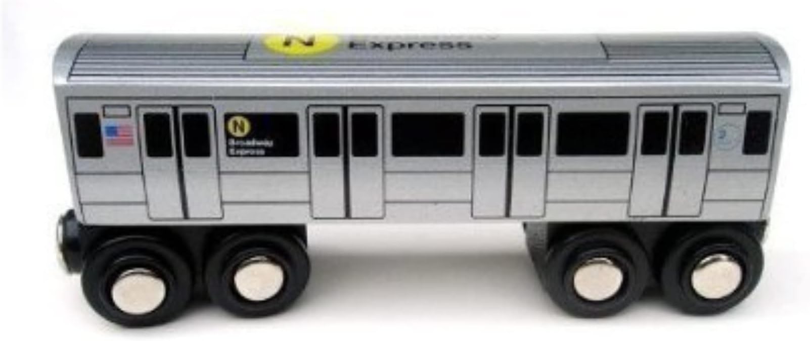 Munipals New York City Subway Wooden Railway (B Division)–Child Safe and Tested Wood Toy Trains (N Train)