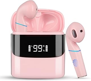 Wireless Earbuds for Kids Girls Bluetooth in Ear Headphone Touch Control with Mic RGB Sweatproof Noise Canceling Wireless Earphone Compatible with iPhone Mobile Android PC for Girls Work Gym(Pink)