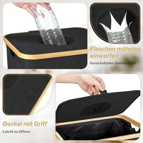 PeranoRidia 100L Pfandflaschen Sammelbehälter [INKL. TRAGETASCHE], Flaschensammler Leergut, PET Flaschen Pfandbehälter, Pfandsammler Organizer and Altglas Aufbewahrung mit Einwurf, Schwarz