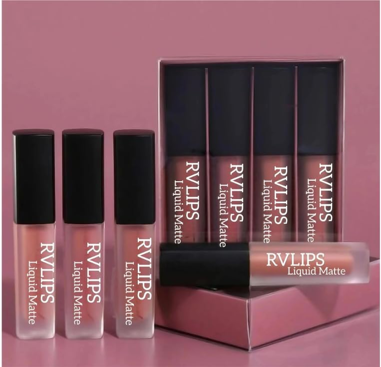 RVLIPS Professional Color Sensational Liquid Lipstick Combo Set of 4 Lipsticks – Nude Siena, NudeBrown, NudePink & Classic...