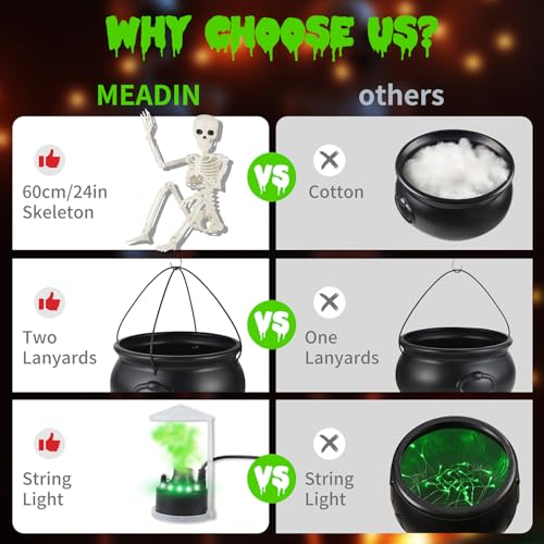 MEADIN Halloween Decorations Outdoor - Large Witches Cauldron on Tripod with Cauldron Diffuserr and Big Skeleton の商品画像 2