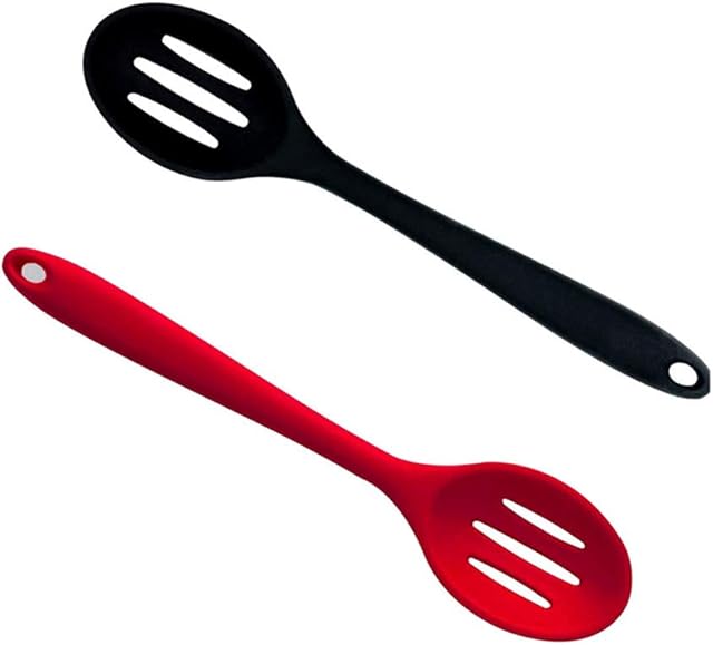 Kitchen Slotted Spoon, 2 Pcs Silicone Slotted Spoon Heat Resistant, Non Scratch Cooking Spoons Set for Stirring, Scooping and Mixing
