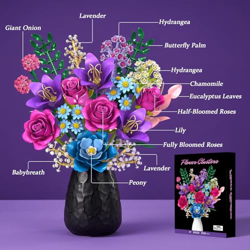 Flower Building Blocks Set, 19 DIY Flowers Bouquet Building Kit With Rose, Lily, Botanical Collection Block Toy For Adults Women Girls 6+, 1010 PCS Plant Home Decor, Gift For Anniversary Birthday by Utbttor - Used condition - Image 7