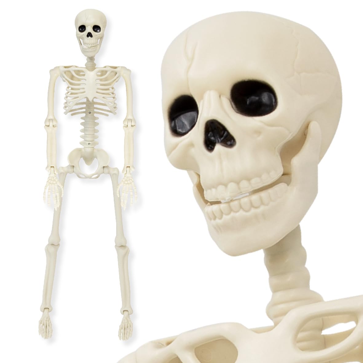 Global Gizmos White Posable Skeleton Halloween Decoration / 90Cm Tall/Movable And Adjustable Joints/Trick Or Treat Decor/Indoor & Outdoor Suitable
