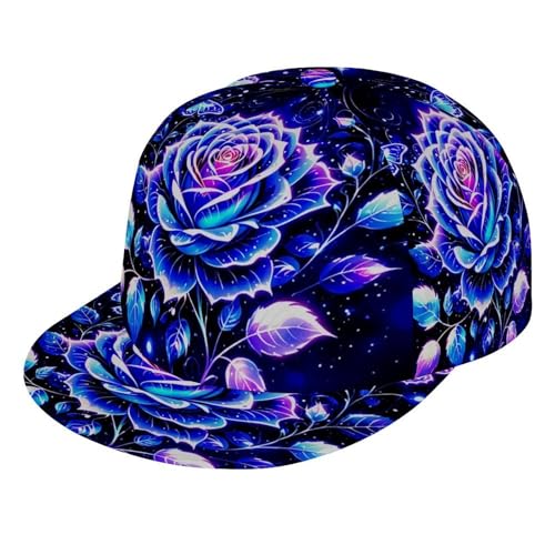 Men Women Glowing Galaxy Flower Rose Art Baseball Cap Snapback Dad Hat for Camping Golf Outdoor, Fashionable Comfortable Fit Peaked Cap