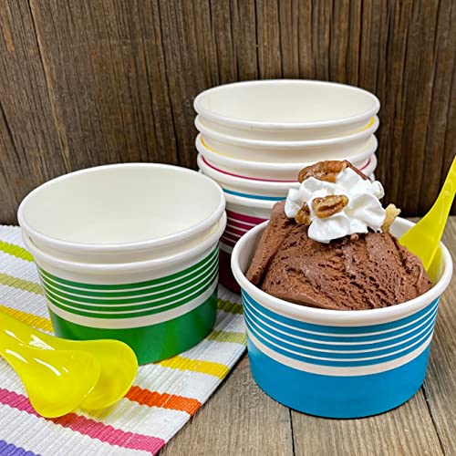 Yellow Blue Pink Green Paper Ice Cream Cups - Plastic Spoons - Paper Umbrellas - Birthday Party Goods - Ice Cream Sundae Kit for 24 - Thumbnail 2