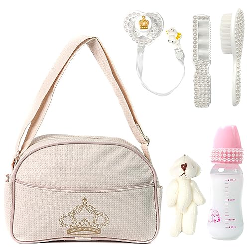 Bolsa Maternidade Bege c Pentinho + Chupeta p Boneca Reborn