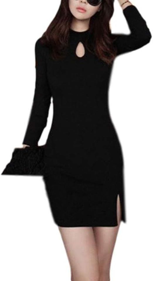 Amazon Co Jp ヒロハン 胸元 開き 谷間 ミニ丈 ワンピース シンプル タイト シルエット 長袖 ワンピ レディース セクシー スリット ミニ ドレス 無地 チラ見せ 胸 あき ボディコン 過激 カシュクール リブ くびれ スタイル アップ 春 夏 秋 冬