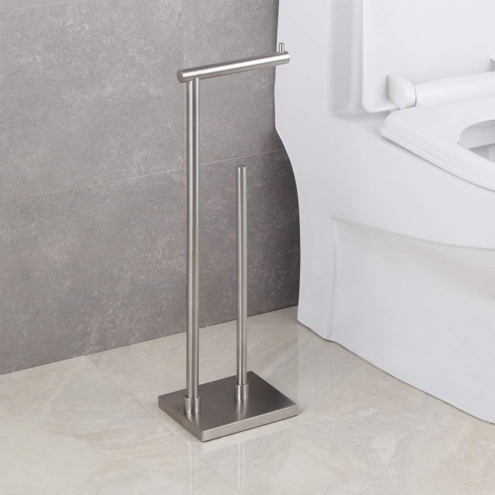 GERZWY Portarotolo di carta igienica autoportante con riserva, in acciaio inox SUS 304, antiruggine, supporto per rotolo di carta igienica da pavimento, finitura spazzolata moderna DZY003-LS