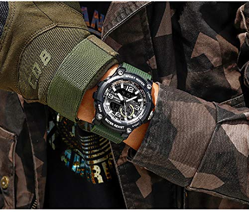 KXAITO Men's Watches Sports Outdoor Waterproof Military Watch Date Multi Function Tactics LED Alarm Stopwatch (05_Green2)