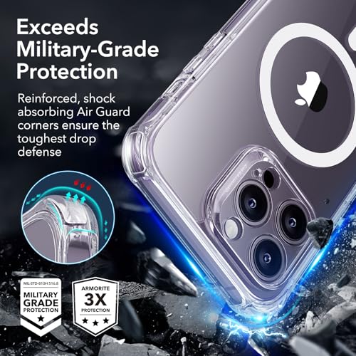 Image of ESR for iPhone 14 Pro Max Case, Compatible with MagSafe, Full-Body Military-Grade Drop Proof Case for iPhone 14 Pro Max with Built-in 9H+ Tempered Glass Screen Protector, Clear