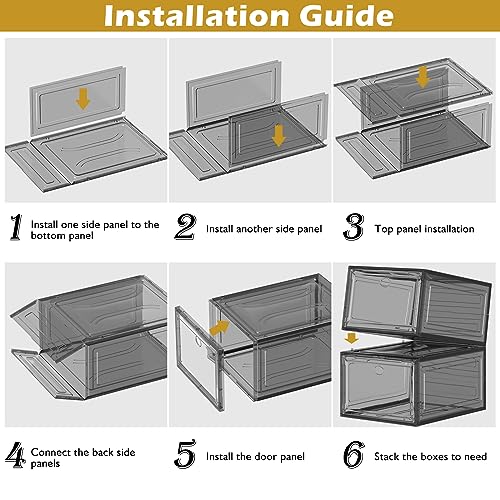 Image of 12 Pack Clear Shoe Storage Organizer with Magnetic Door, Stackable Plastic Shoe Boxes for Sneakers, Boots, and Heels, Space-Saving Foldable Shoe Rack for Closet, Durable Shoe Cabinet Organizer, Black