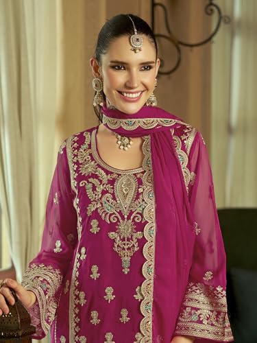 Image of INDO ERA Women's Organza Embroidered Sequinned Kurta & Pant with Dupatta Set | Women Kurta Sets With Dupatta Cotton