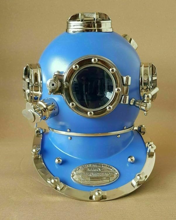 Medieval HANDICRAFTS Store Full Size Blue U.S Navy Divers Diving Helmet Mark V Deep sea Scuba Home Decor Gift