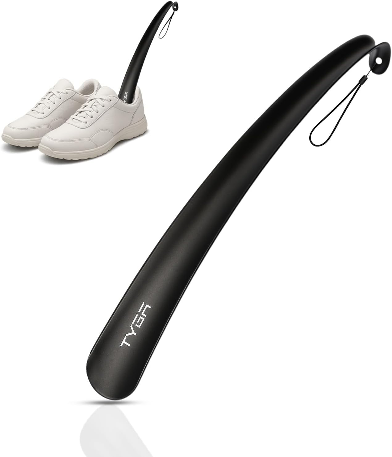 TYGA Shoe Horn, Long Handled, Snap-Proof Flexible Plastic (17in, 43cm)