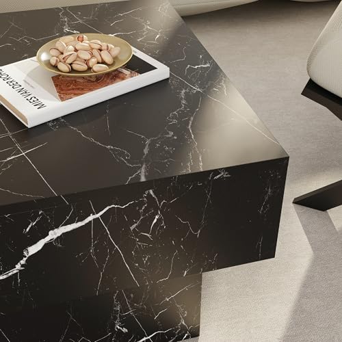 Table basse extensible marbre noir avec rangements [en.casa]