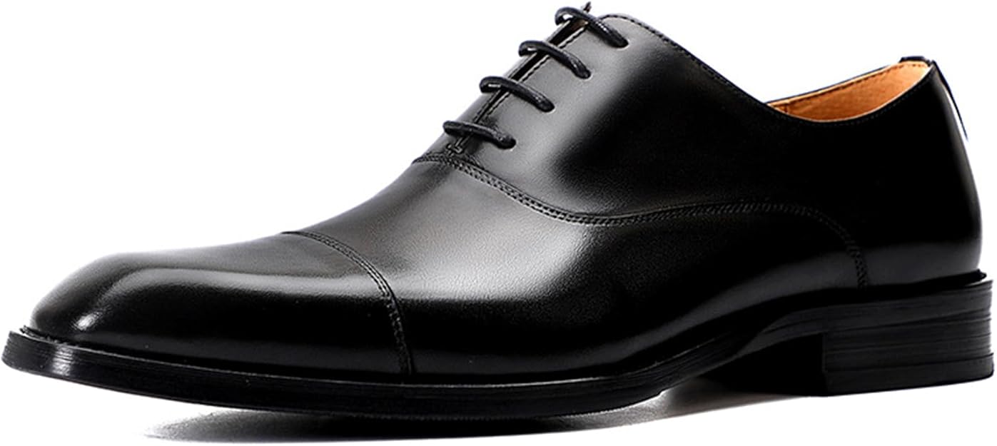 Scarpe da uomo vintage Oxford, con lacci, in vera pelle, con punta ad ala, Brogue, per ufficio e lavoro, Nero , 39 EU