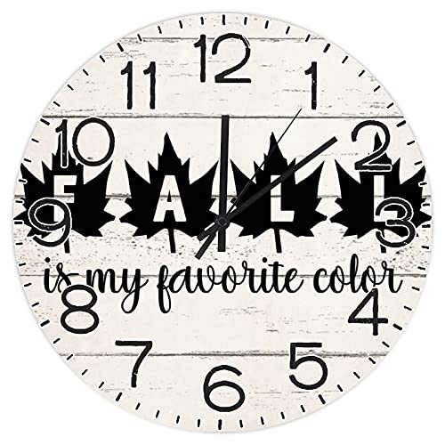 Fall Favorite Color Wall Clock Maple Leaves Vintage Fall Wood Clock Battery Operated Non-Ticking Clock Farmhouse Rustic Wood Wall Art Thanksgiving For Office School 10 Inch #TOP15