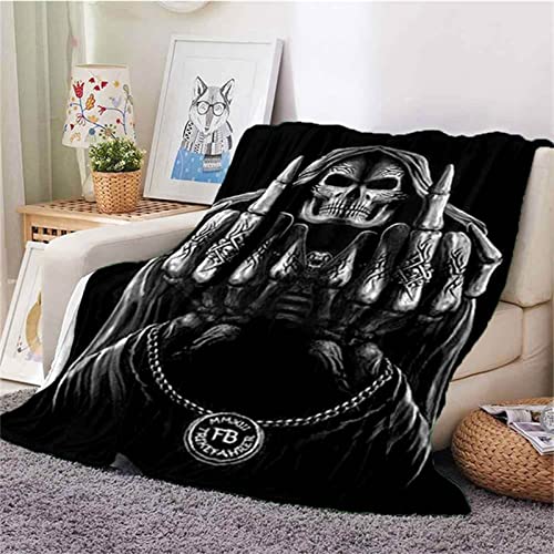 TEGVLXD Gothic Totenkopf Personalisierte Flanell Kuscheldecke Schwarz Sensenmann Totenkopf Weiche & Warme Fleecedecke/Wohndecke/Couchdecke - Soft Plüsch Blanket für Kinder/Haustier 200x150 cm Cover