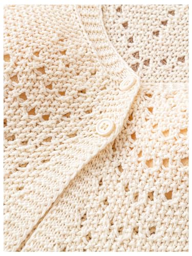 Image of Verdusa Women's Button Front Scoop Neck Hollow Out Knitted Sweater Vest Knit Tops Beige Medium