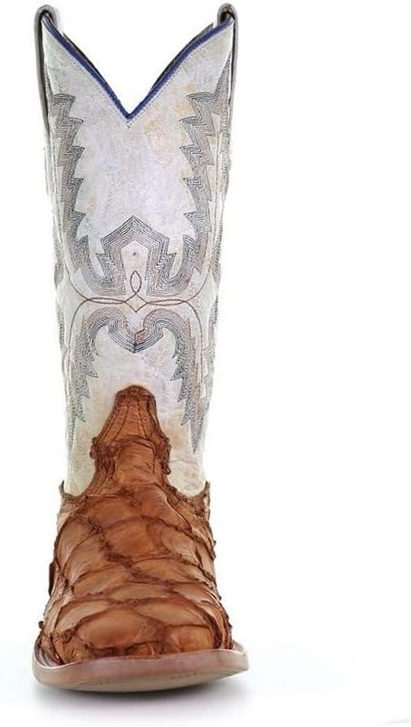 CORRAL メンズ エキゾチック ピラルクスキン ウエスタンブーツ 幅広スクエアトゥ - A4050, コニャック, 11