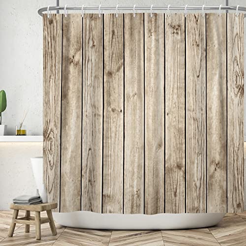 SDOTPMT 140x183cm Old Wood Floor Shower Curtain Rustic Hardwood Vintage Wooden Board Plank Barn Door Bath Curtain Rural Farmhouse Simple Bathtub Curtain for Bathroom Fabric Polyester with Hooks - Image 2