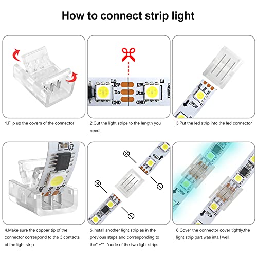 Rgbzone 10Pcs Led Strip Connectors 3 Pin Gapless Solderless Quick Connector For 10Mm Waterproof And Non-Waterproof Ws2811 Ws2812B Led Strip Lights #TOP3