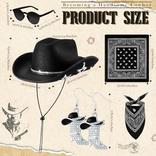 Image of Hercicy 4 Pcs Cowgirl Costume Set Cowboy Hat Sunglasses Bandana Earring Halloween Costume Accessories for Women Cosplay Party