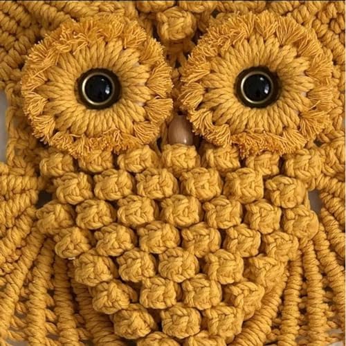 Image of tms Bohemian Owl Macrame Wall Hanging - 12 x 23 Inch - Handcrafted Boho Home Decor with Natural Elements - Boho Chic Accent for Home, Office, or Living Room (Mustard)