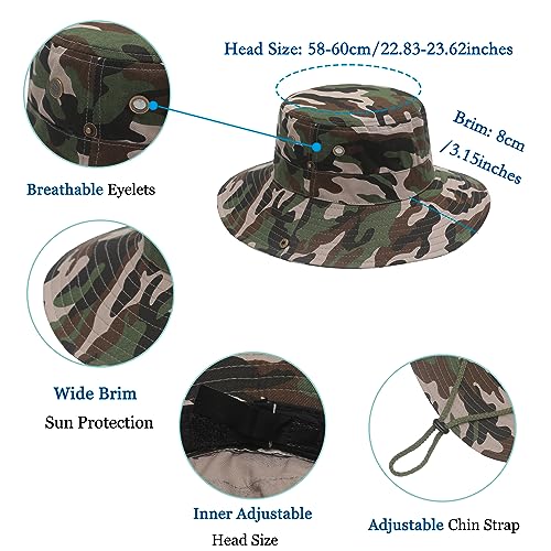 ZLYC Mens Sun Hat Wide Brim Mesh Outdoor Safari Hat Boonie Hats(8cm Brim Camo Army) Green, 8cm Brim Camo Army Green - Image 3