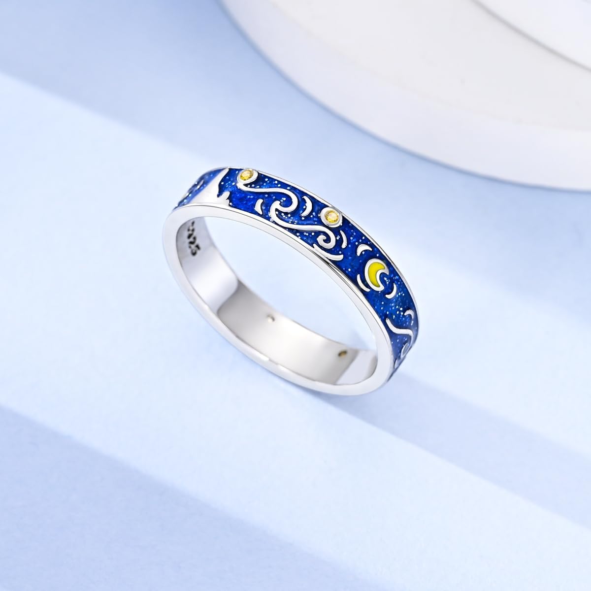 Parmuz 925 Sterling Silver Ring for Women Filigree Vintage Star Moon Wide Bands Stackable Statement Eternity Rings Jewelry Gift Size 6-9