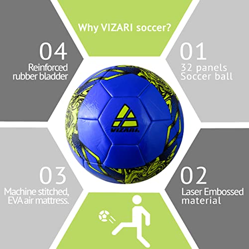 Vizari 'Toledo' Soccer Ball For Kids And Adults (5, Blue/Neon Yellow) #TOP1
