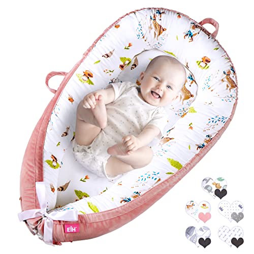 Image of EIH Baby Nest,Baby Lounger Co-Sleeping Baby Bassinet for Bed Newborn Lounger 100% Soft Cotton Breathable and Portable Crib Perfect for Traveling and Napping (Moose)